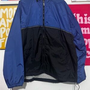 Blue and Black Windbreaker with Stand-Up Collar